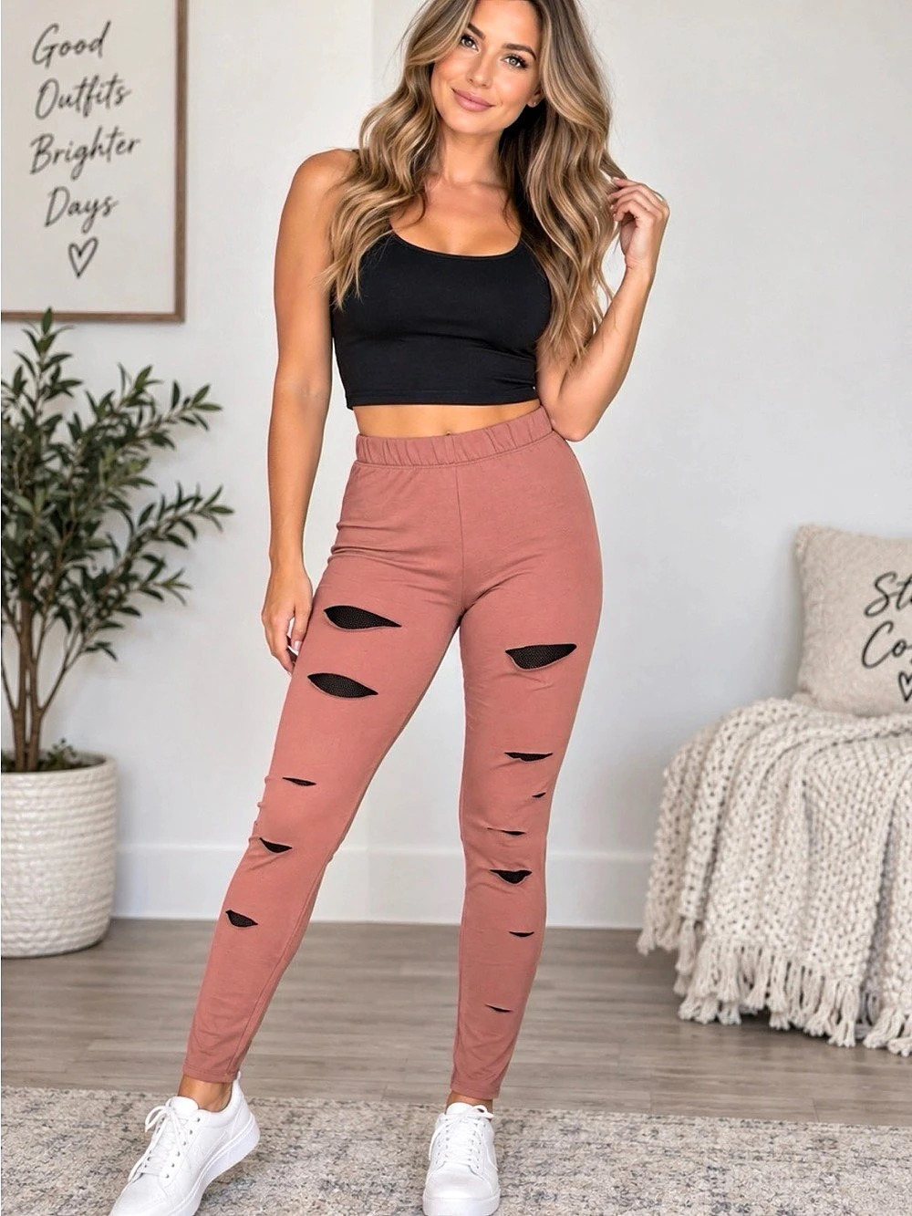 Street Wear Society Distressed Leggings Pink Small